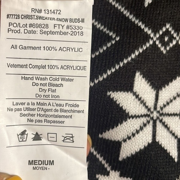 Fair Isle Holiday Sweater Black White Snowflake Snowman unisex Top Sz med - Picture 2 of 7